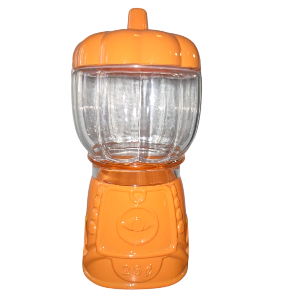 Target Orange Pumpkin Faux Gumball Machine Glass Sealed Storage Canister 9"X4"X4